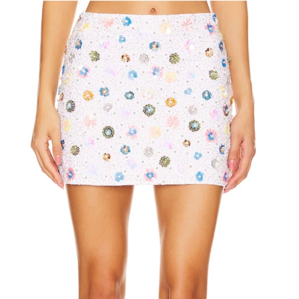 MAJORELLE Leva Embellished Mini Skirt in White Multi